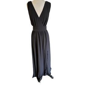 Lulus Heavenly Hues Black V-Neck Gown Maxi Wrap Dress Size XL